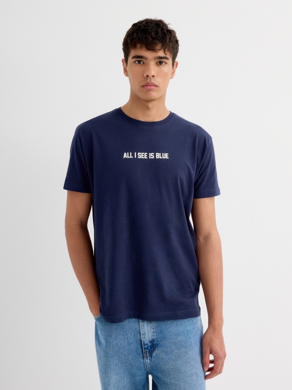 Camiseta de manga curta Blue azul marinho vista meia frontal