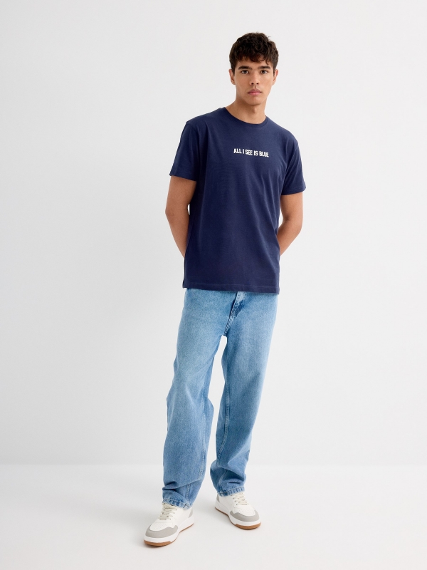 Camiseta de manga curta Blue azul marinho vista geral frontal