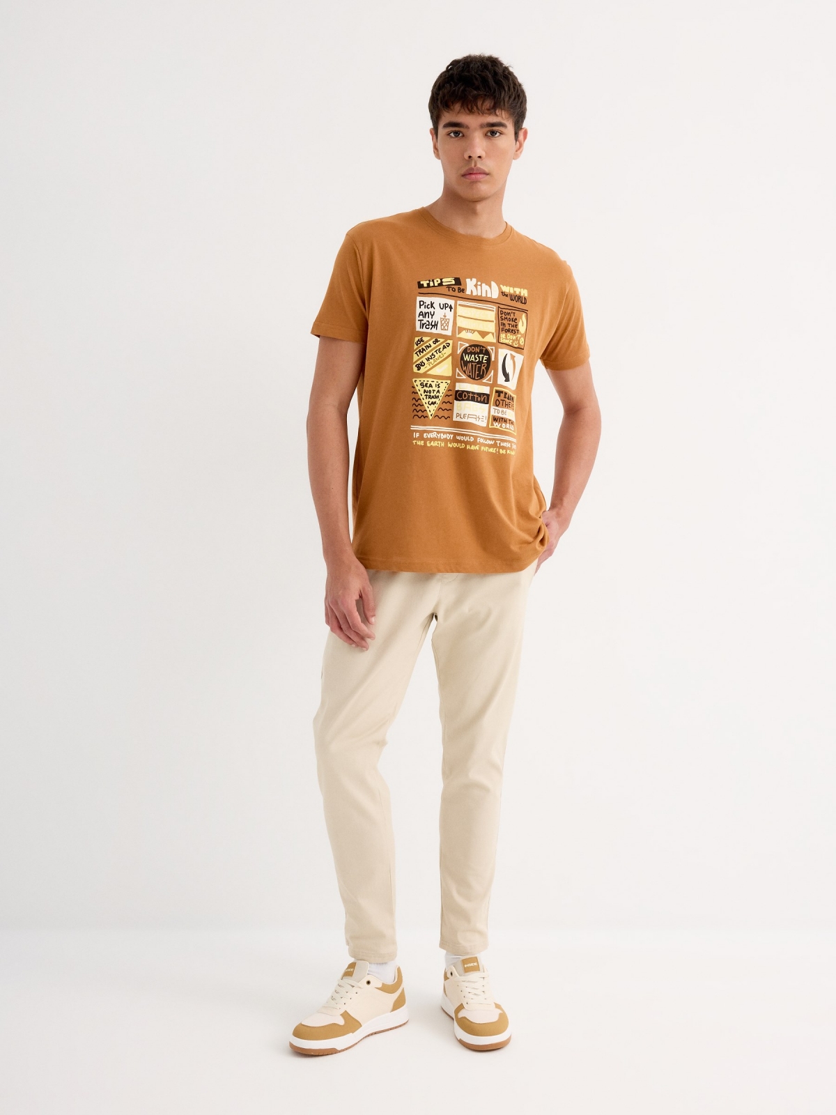 Short sleeve graphic t-shirt light brown general front view