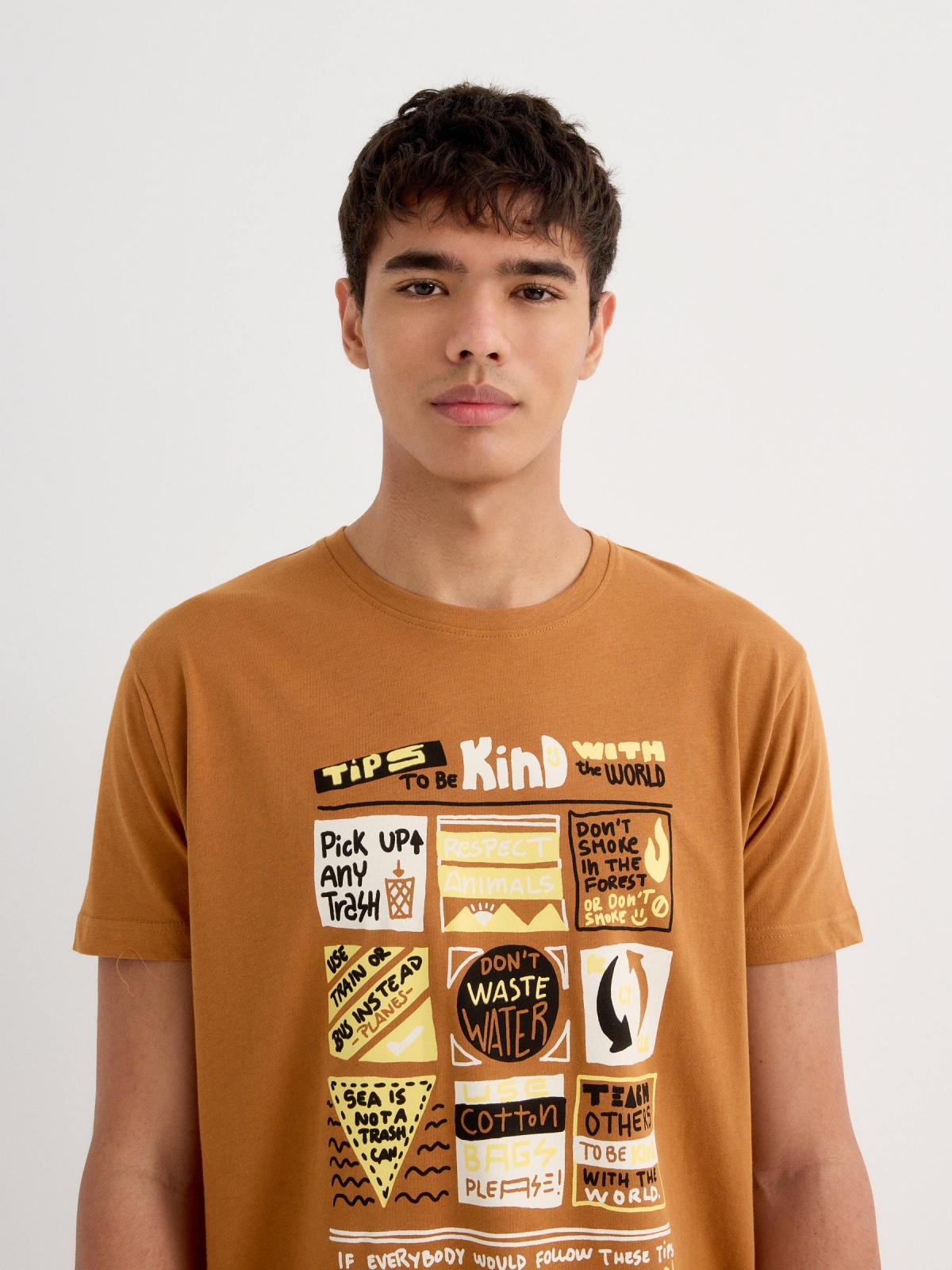 Short sleeve graphic t-shirt light brown detail view