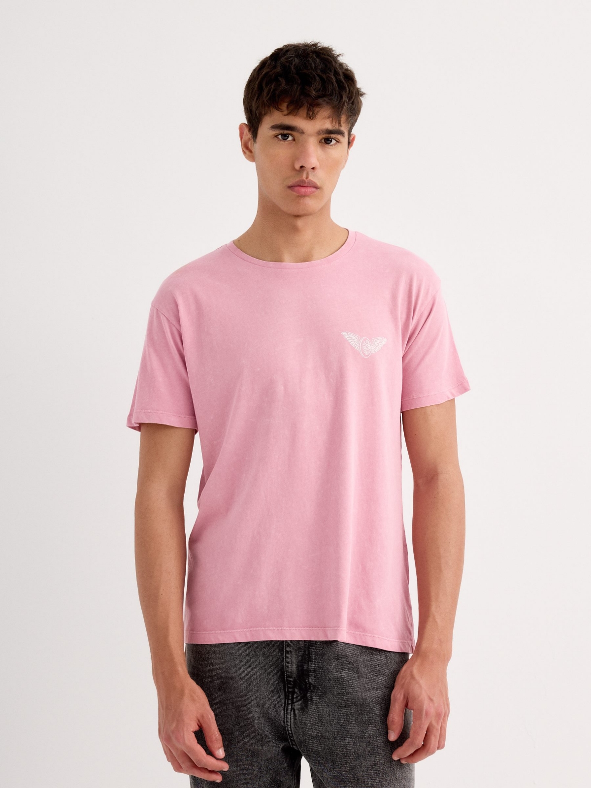 Camiseta manga corta motera morado pastel vista media frontal