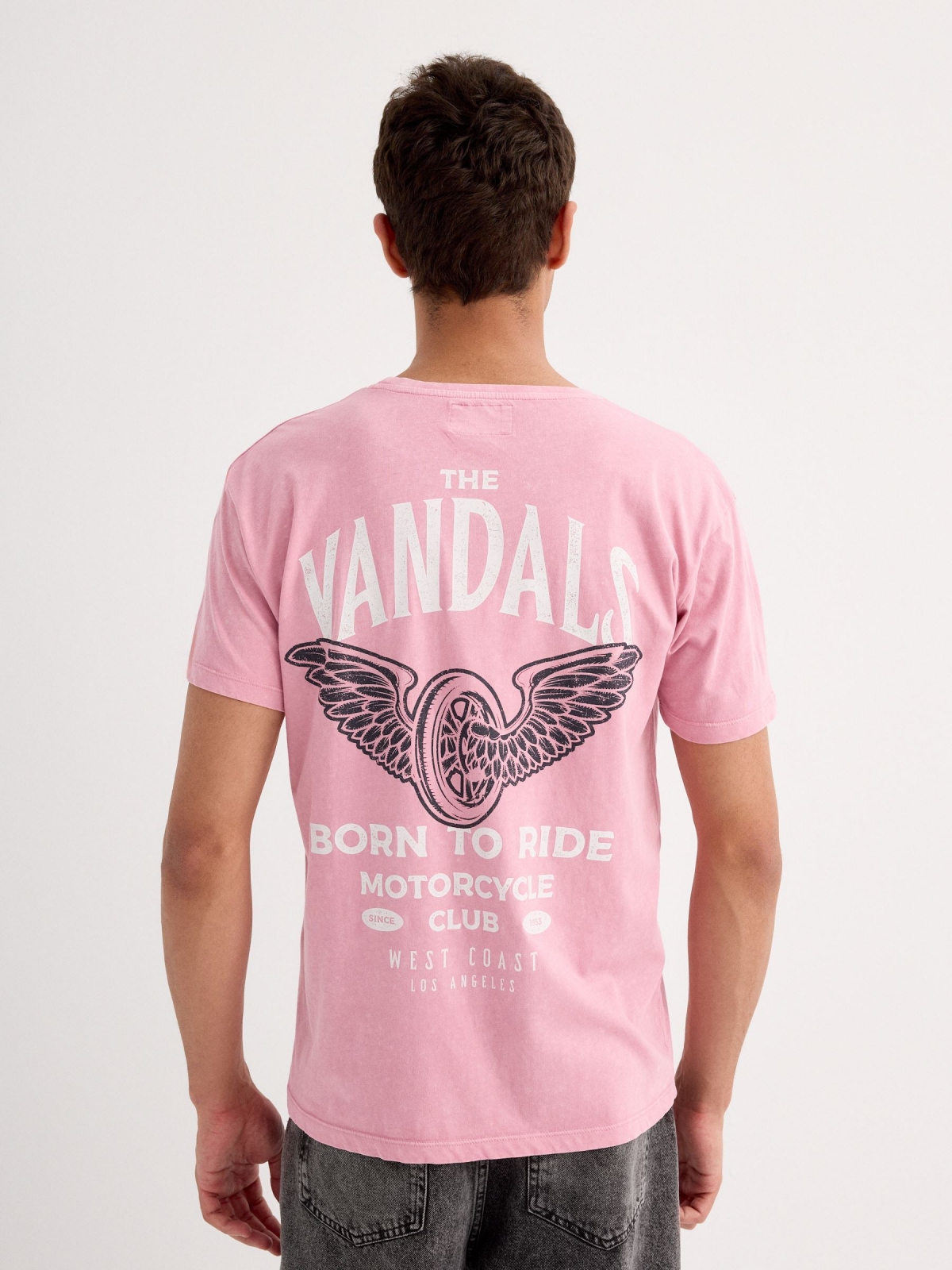 Camiseta manga corta motera morado pastel vista media trasera