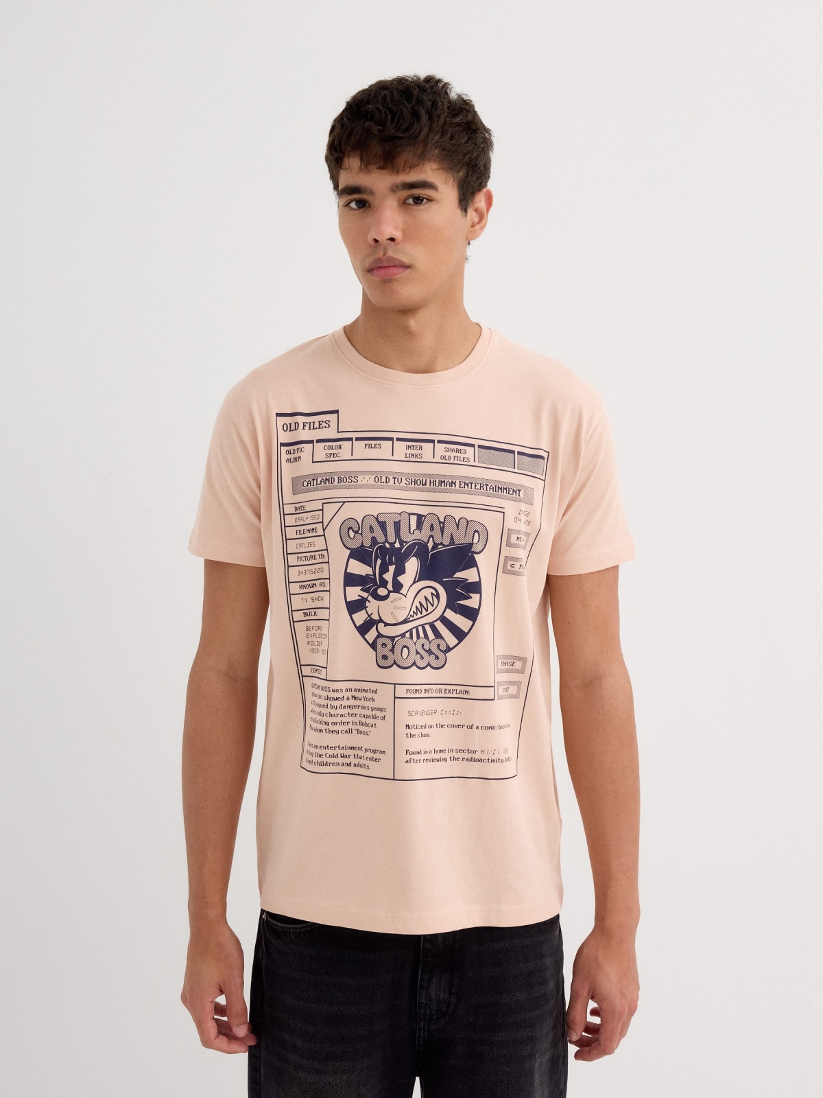 Camiseta manga corta  videojuego rosa nude vista media frontal