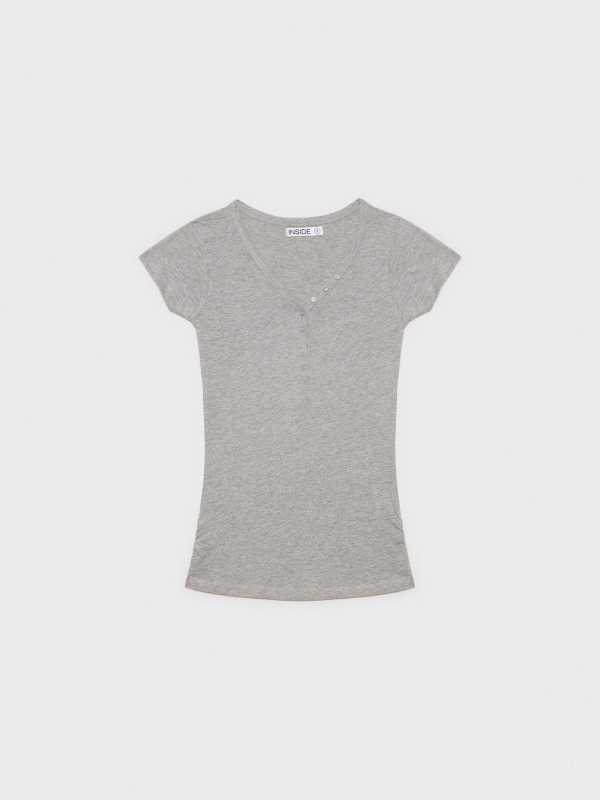  Camiseta básica cuello pico gris melange vista frontal