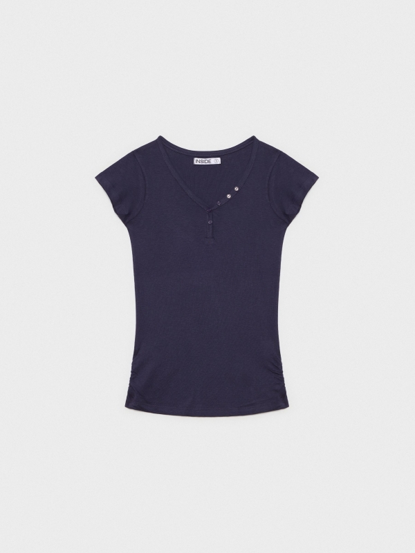  Camiseta básica cuello pico azul marino vista frontal