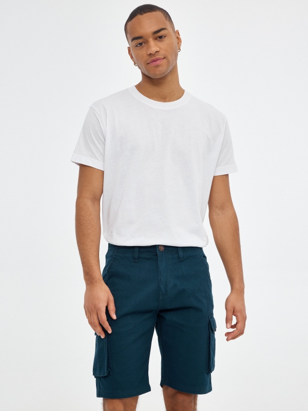 Bermuda cargo with pockets blue middle front view