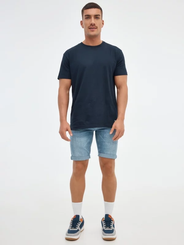 Bermuda slim washed denim blue general front view