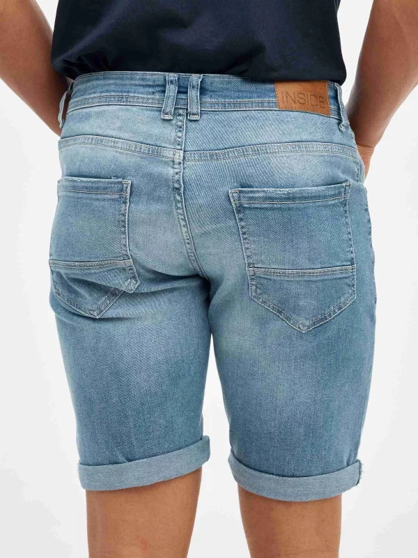 Bermuda slim washed denim blue front detail view