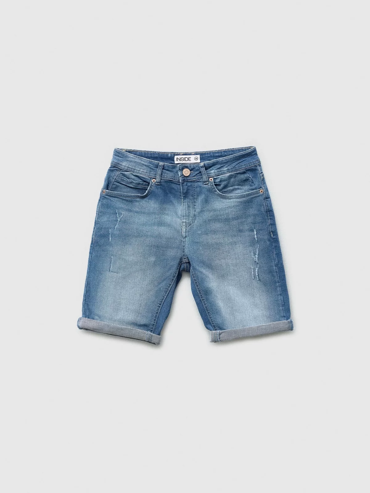  Bermuda slim washed denim blue front view