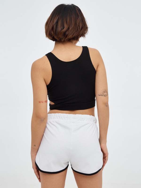Short contrasting trims white middle back view