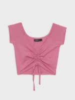%Pto% Camiseta cropped fruncido malva vista frontal