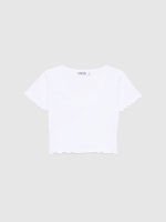 %Pto% Camiseta crop con pico curly blanco vista frontal