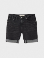 %Pto% Bermuda jeans com barra dobrada preto vista frontal