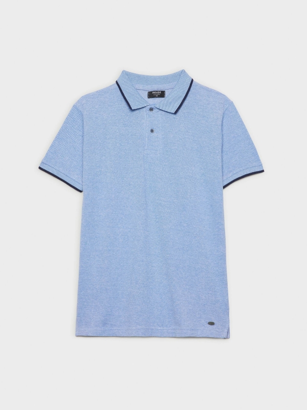  Polo piqué com detalhes em contraste azul céu vista frontal
