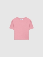 %Pto% Basic T-shirt with rib pink front view