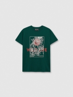 %Pto% Camiseta manga corta estampado oriental verde oscuro vista frontal
