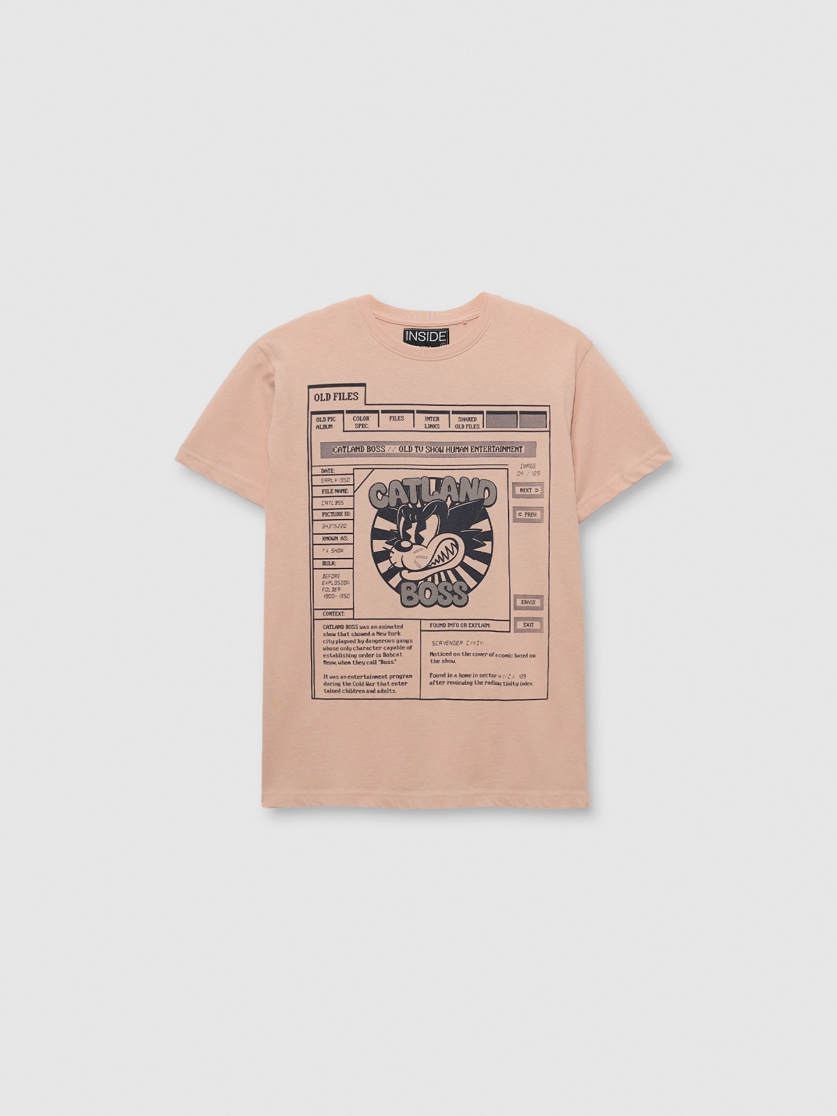 %Pto% Short sleeve video game t-shirt nude pink front view