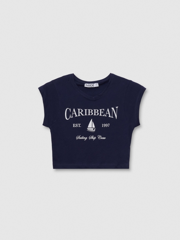  Short sleeve crop top Caribbean navy front view