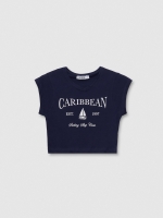 %Pto% Camiseta manga corta crop Caribbean azul marino vista frontal