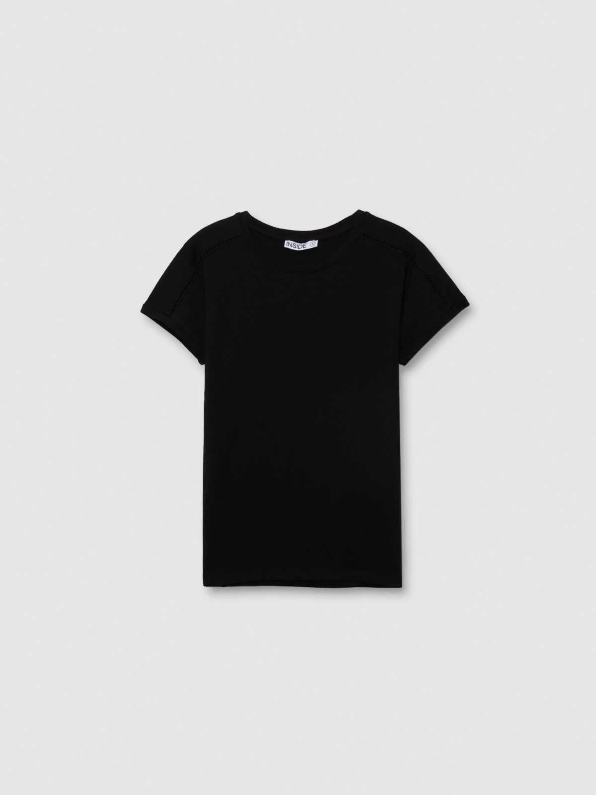 %Pto% Camiseta manga corta entredós negro vista frontal