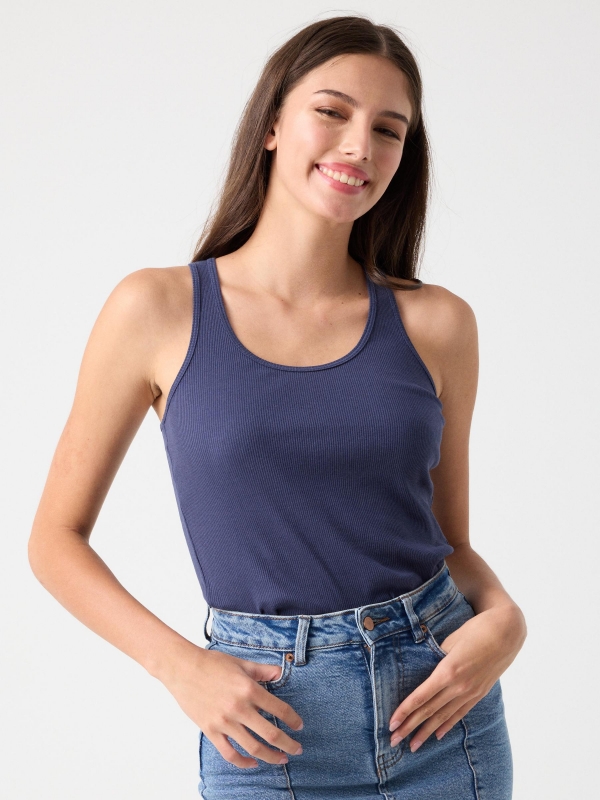 Basic racer back t-shirt navy middle front view