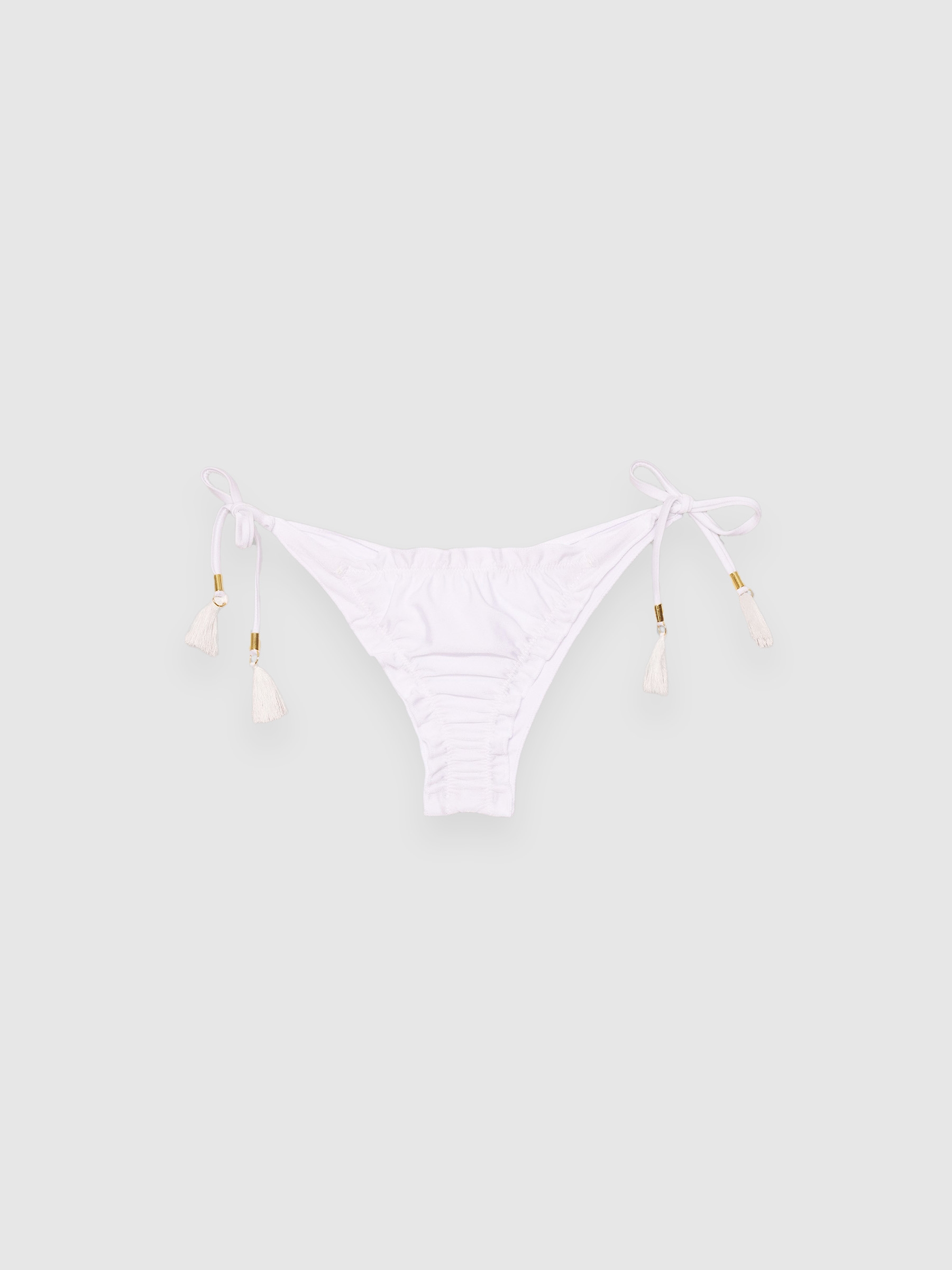 Cueca de biquíni efeito metalizado branco vista meia frontal