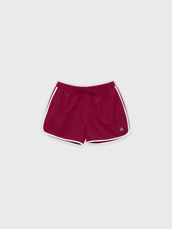  Contrast trim short swimsuit red front view