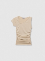 %Pto% Ruched top with asymmetrical neckline grey front view