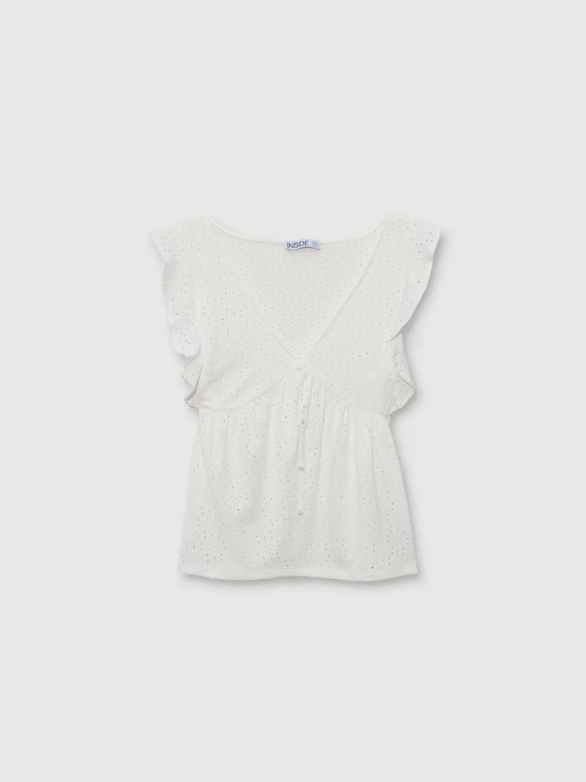  T-shirt with ruffled sleeves and eyelet detailing white front view