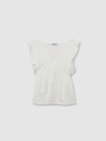 %Pto% Camiseta mangas volantes calado blanco vista frontal