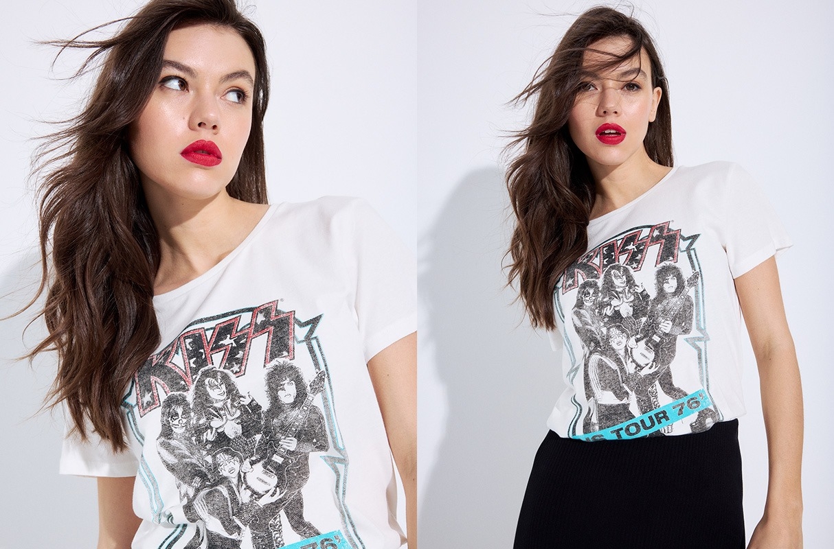 Camiseta KISS blanco roto vista media frontal