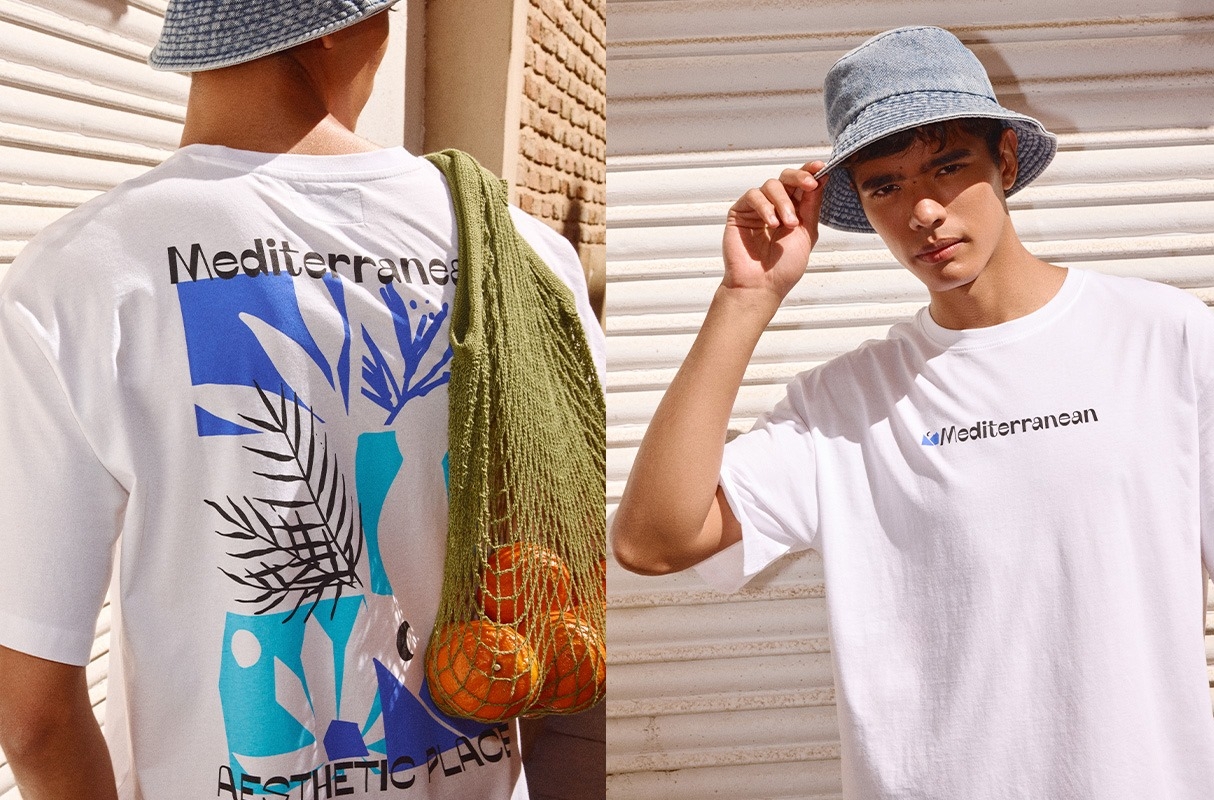 Camiseta Mediterrâneo branco vista meia frontal