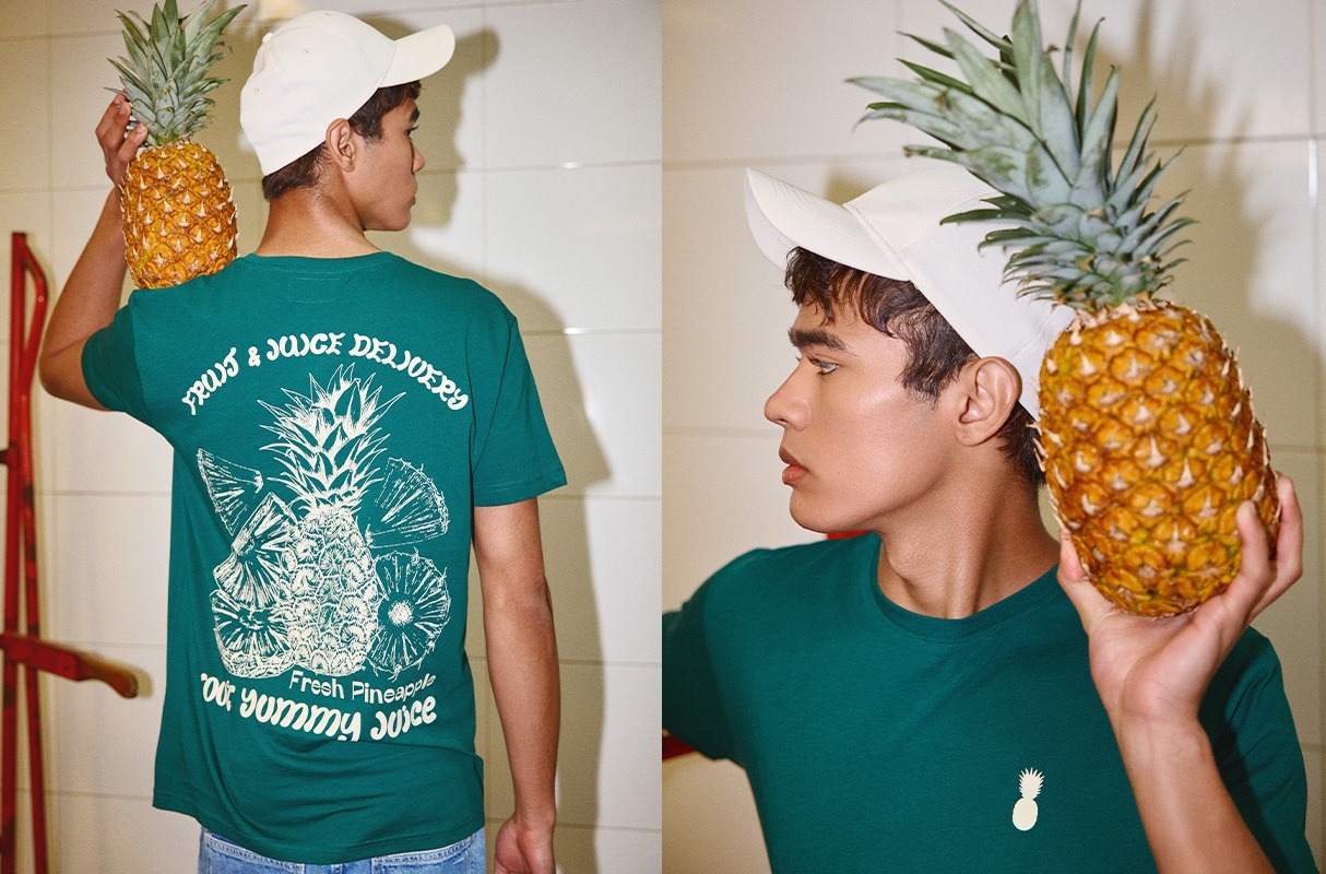 Camiseta de manga curta Pineapple verde escuro vista meia frontal