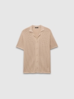 %Pto% Short sleeve openwork knit t-shirt beige front view