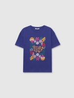 %Pto% Camiseta manga corta tropical azul acero vista frontal