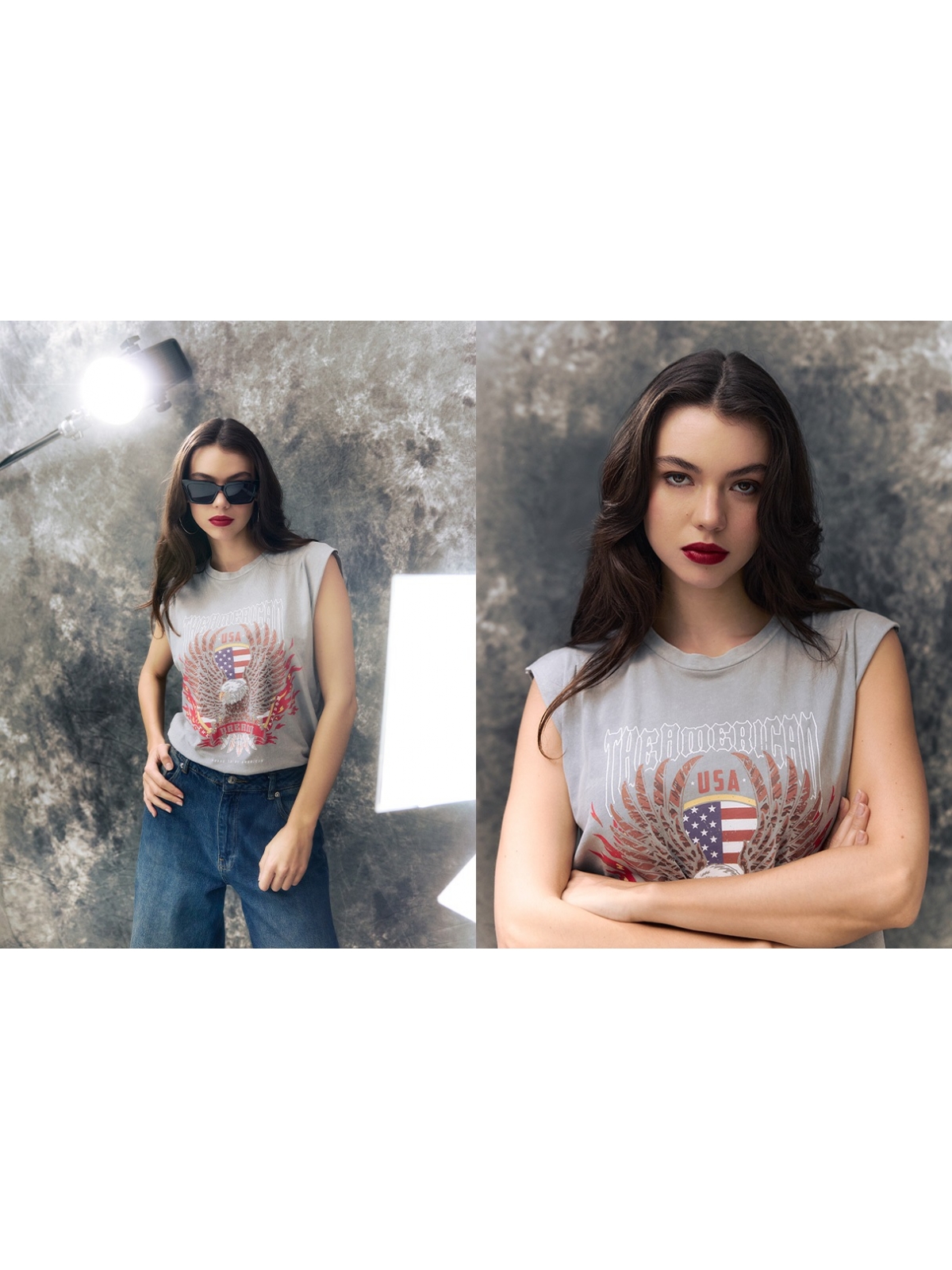 %NewExtra% Camiseta sem mangas American Dream cinza escuro