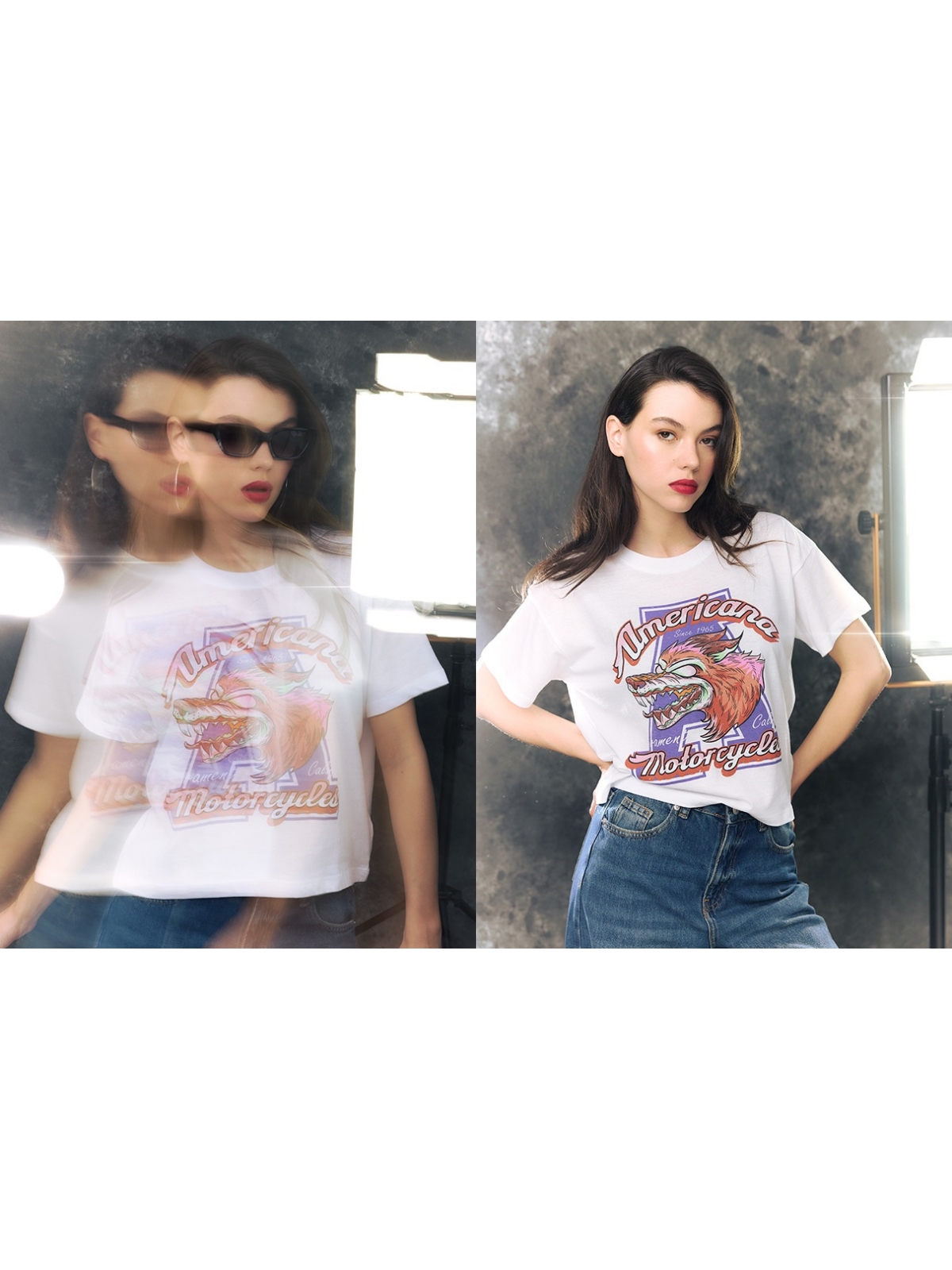 %NewExtra% Camiseta crop Americana Motorcycles blanco %NewExtra% Camiseta crop Americana Motorcycles blanco