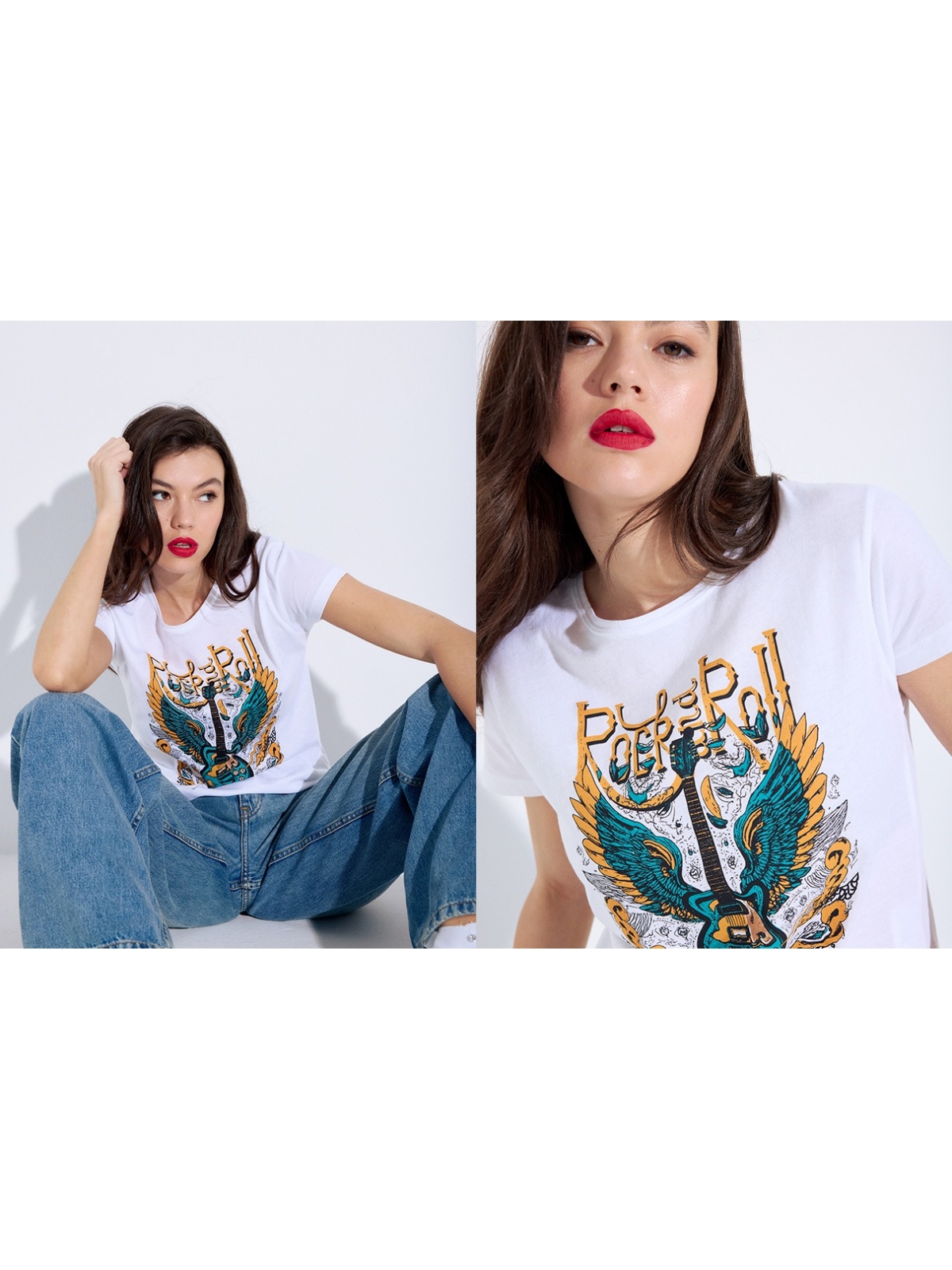 %NewExtra% Camiseta de manga curta Rock and Roll branco