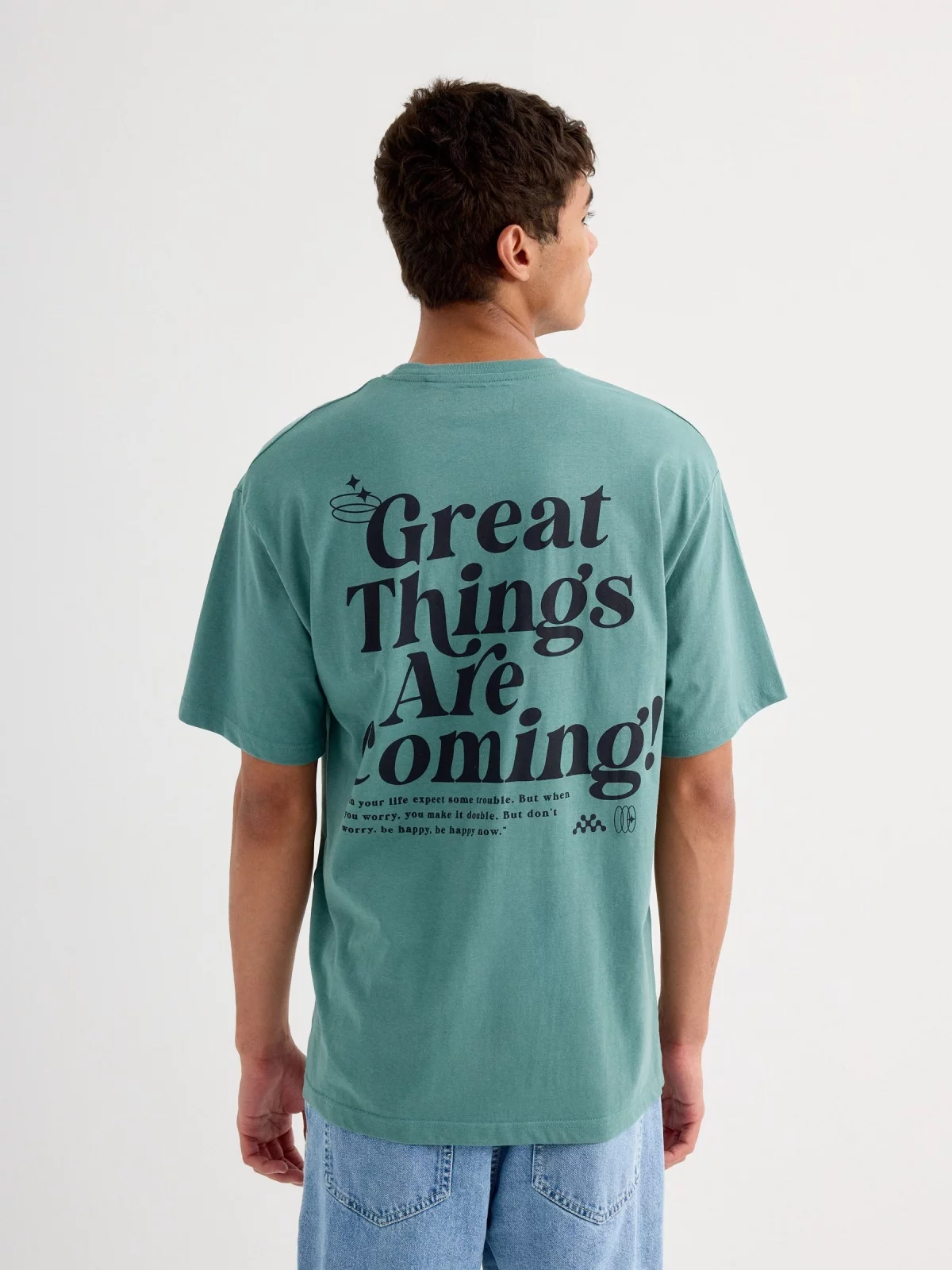Short sleeve t-shirt Great Things green middle back view