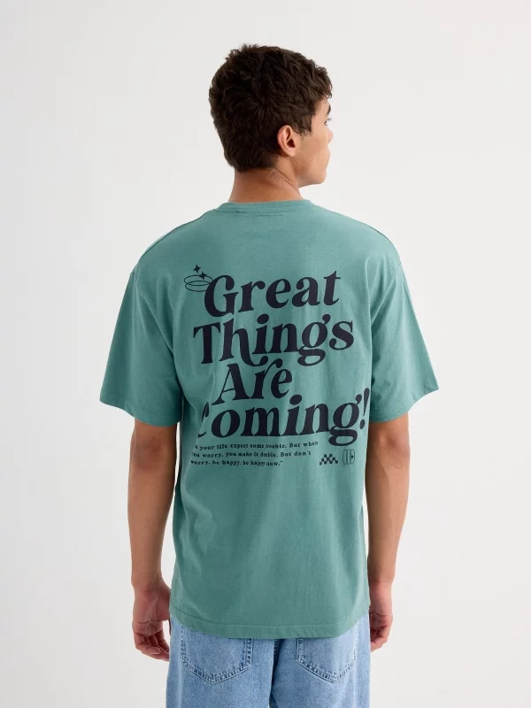 Short sleeve t-shirt Great Things green middle back view