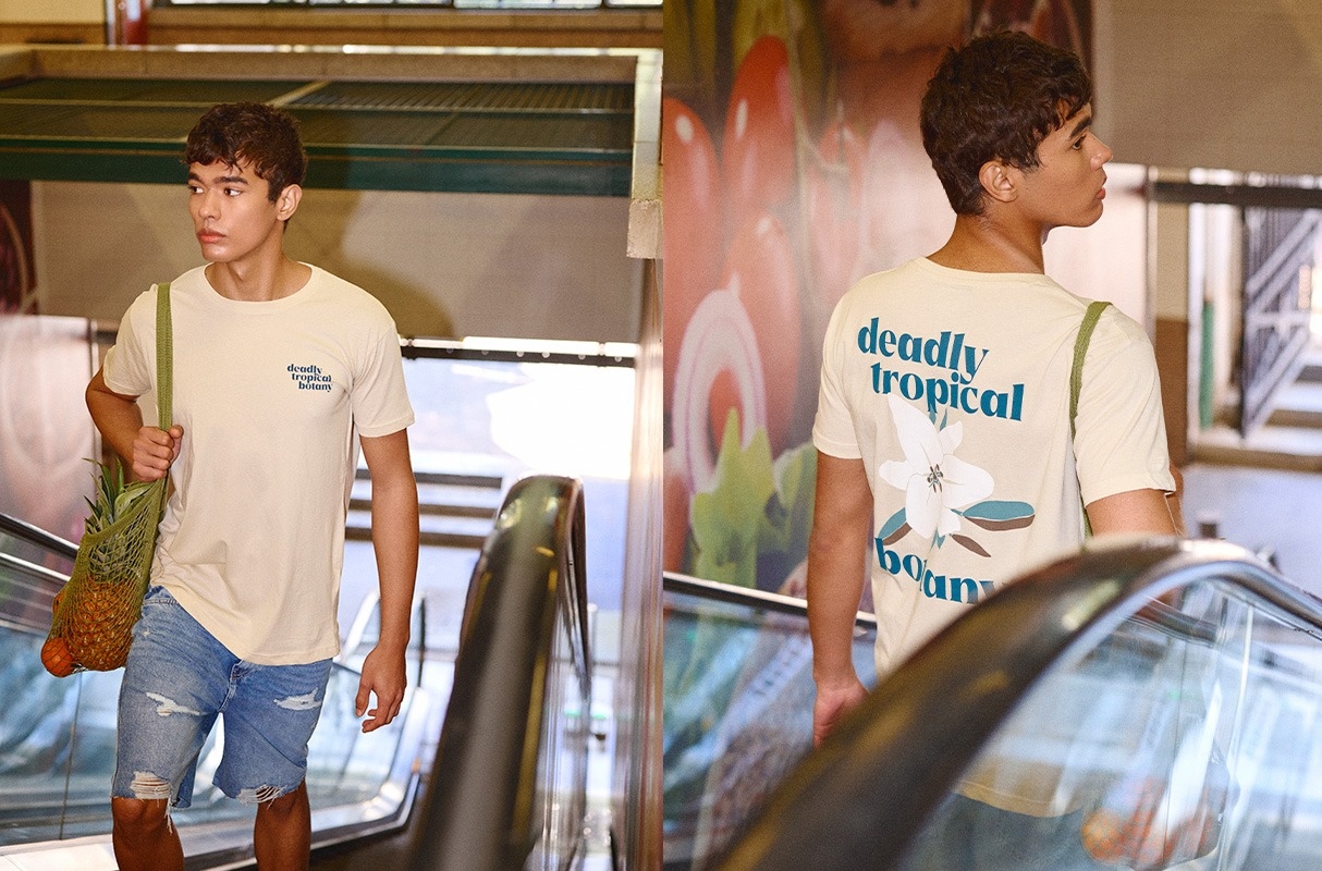 Camiseta de manga curta Botany areia vista meia frontal