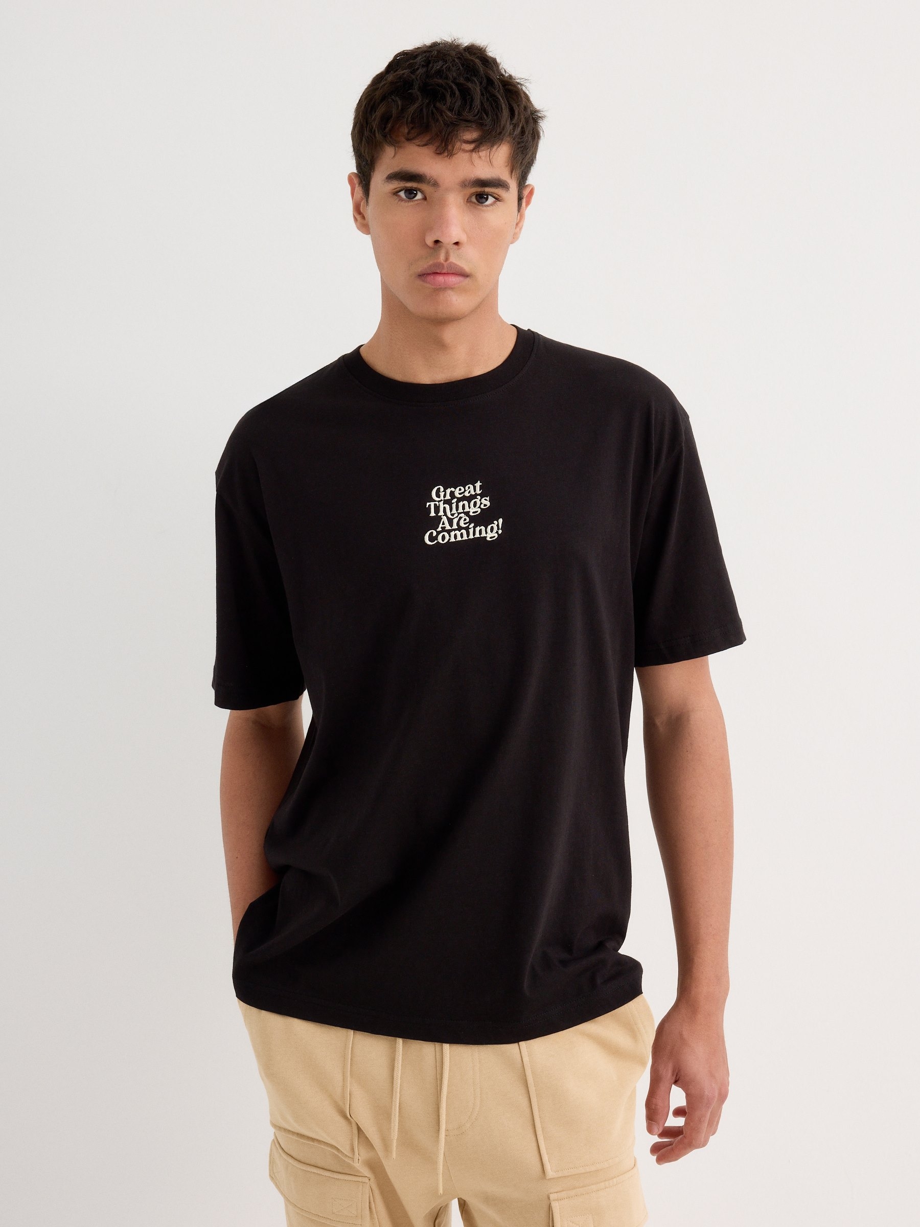 Camiseta manga corta Great Things negro vista media frontal