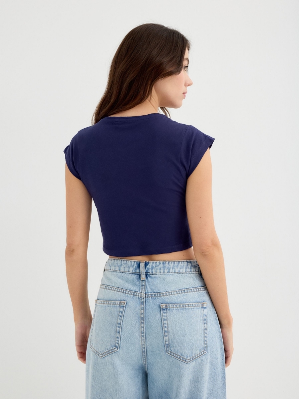 Short sleeve crop top Caribbean navy middle back view