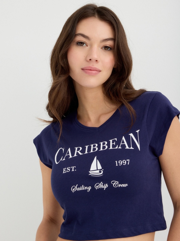 Short sleeve crop top Caribbean navy detail view
