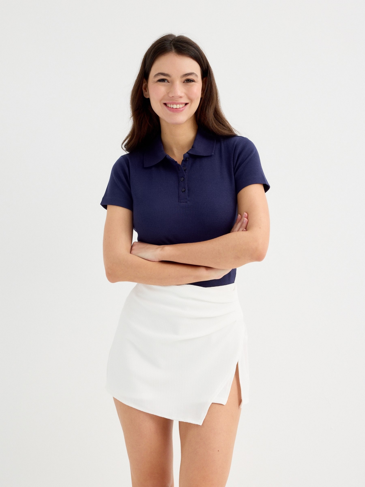 Falda pantalón mini blanco vista media frontal