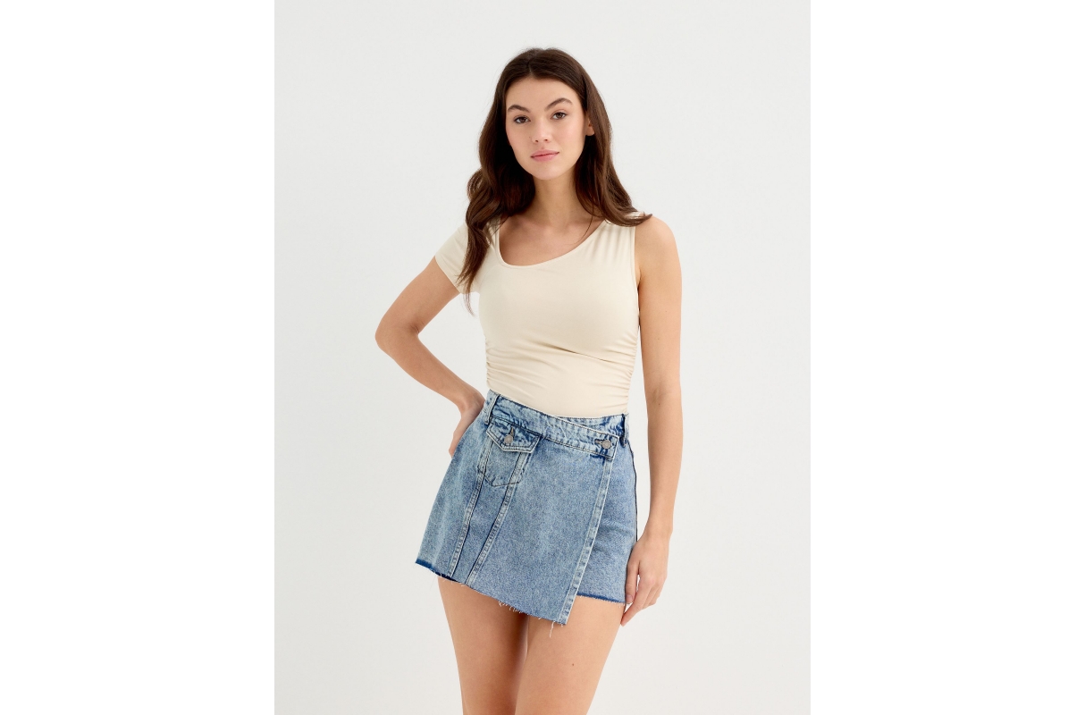  Falda pantalón denim asimétrico azul vista media frontal