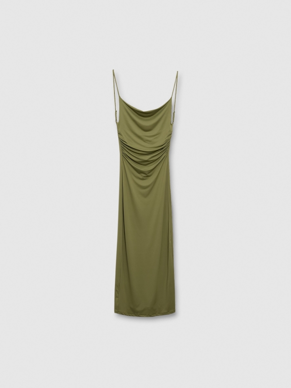  Vestido midi drapeado verde oliva vista frontal