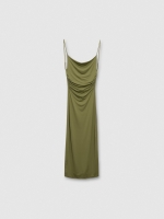 %Pto% Draped midi dress olive green front view