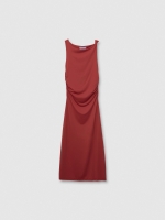 %Pto% Ruched midi dress brick red front view