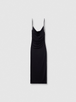 %Pto% Draped midi dress black front view